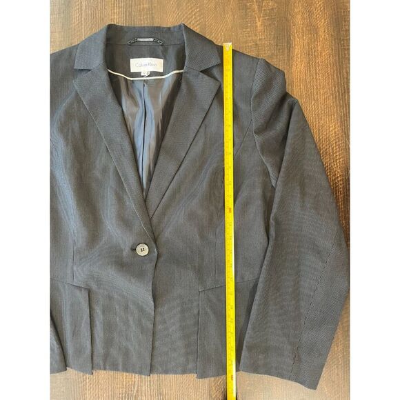 Calvin Klein Womens Black/White Pinstripe 2 Piece Blazer Suit With Skirt Size 14 - Picture 2 of 9